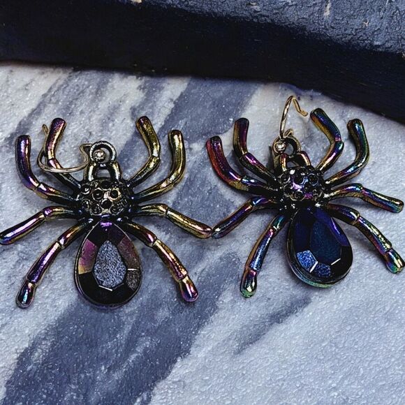 Spiders Electroplated 3D Earrings Woman's Fashion Halloween Spider Multicolored - Picture 8 of 11
